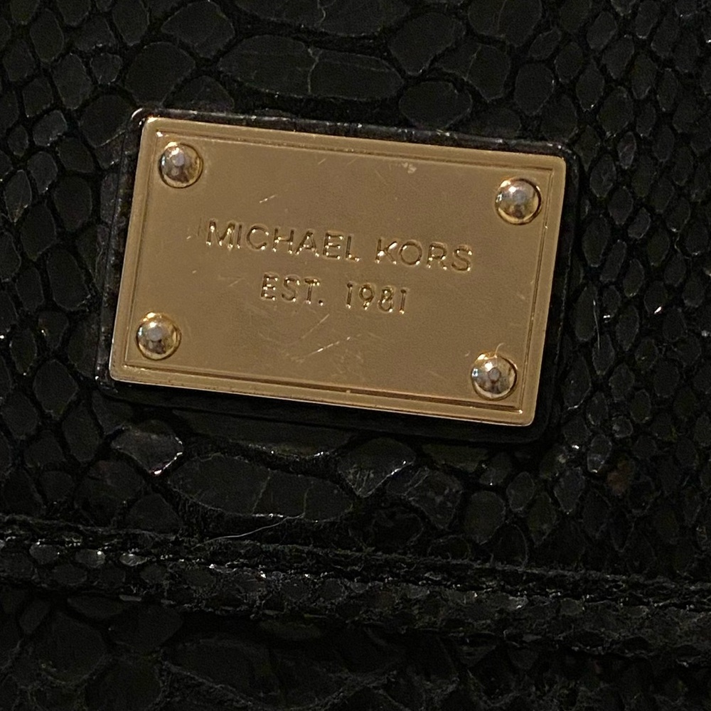 Michael Kors Black Snakeskin Textured Clutch - Picture 2 of 5